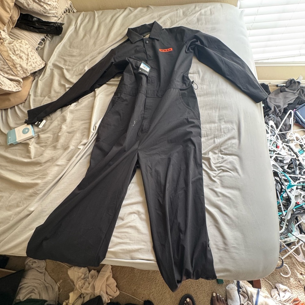 Black Jumpsuit with Fitted Bodice and Wide Leg Design